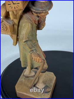 RARE Vintage ANRI Wood Carved Smoking Clock Peddler Sculpture Figurine 6