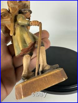 RARE Vintage ANRI Wood Carved Smoking Clock Peddler Sculpture Figurine 6