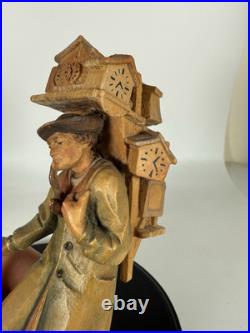 RARE Vintage ANRI Wood Carved Smoking Clock Peddler Sculpture Figurine 6