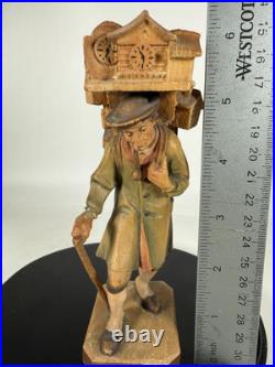 RARE Vintage ANRI Wood Carved Smoking Clock Peddler Sculpture Figurine 6