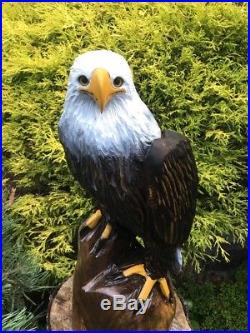 REALISTIC Chainsaw Carved BALD EAGLE BLACK WALNUT WOOD Carvings Sculptures