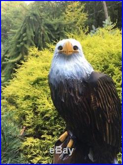 REALISTIC Chainsaw Carved BALD EAGLE BLACK WALNUT WOOD Carvings Sculptures