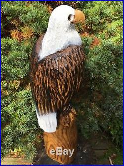 REALISTIC Chainsaw Carved BALD EAGLE Sassafras Wood Sculptures Birds of Prey