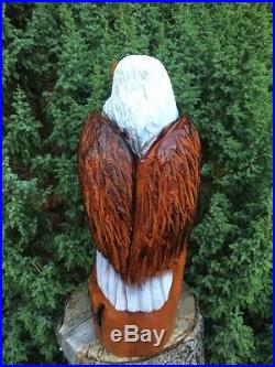 REALISTIC Chainsaw Carving BALD EAGLE CHERRY WOOD Sculptures Birds of Prey