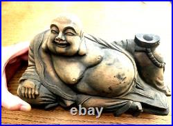 RECLINING BUDDAH Hand Carved Solid Wood Statue 12-EXCELLENT DETAIL- GREAT