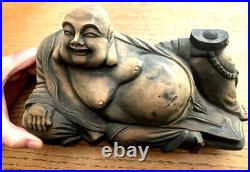 RECLINING BUDDAH Hand Carved Solid Wood Statue 12-EXCELLENT DETAIL- GREAT