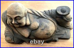 RECLINING BUDDAH Hand Carved Solid Wood Statue 12-EXCELLENT DETAIL- GREAT