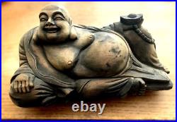 RECLINING BUDDAH Hand Carved Solid Wood Statue 12-EXCELLENT DETAIL- GREAT