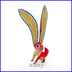 RED RABBIT Oaxacan Alebrije Wood Carving Mexican Art Sculpture Painting
