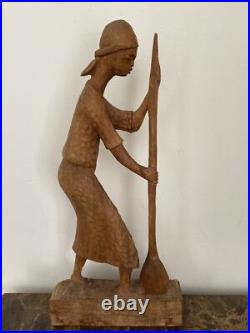 ROGER FRANCOISE RARE HAITIAN WOOD Hand CARVED SCULPTURE Original Signed