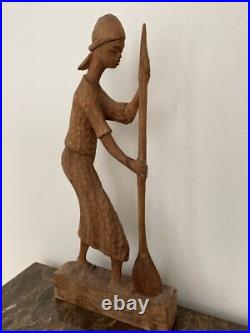 ROGER FRANCOISE RARE HAITIAN WOOD Hand CARVED SCULPTURE Original Signed