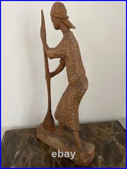 ROGER FRANCOISE RARE HAITIAN WOOD Hand CARVED SCULPTURE Original Signed