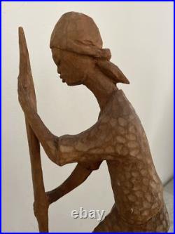 ROGER FRANCOISE RARE HAITIAN WOOD Hand CARVED SCULPTURE Original Signed