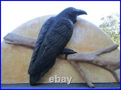 Raikes Art Sculpture Woodcarving Raven Moon OOAK ORIGINAL Wall hanging Mantle