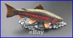 Rainbow Trout Flyfishing Decoy Sculpture Wood Carving Casting Rod Reel Art Lodge