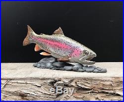 Rainbow Trout Flyfishing Decoy Sculpture Wood Carving Casting Rod Reel Art Lodge