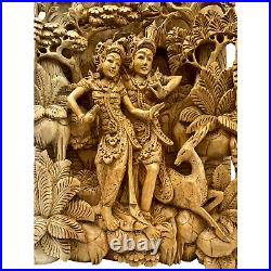 Rama Sita High Relief Wall Art sculpture Panel Hand carved wood Balinese art