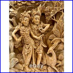 Rama Sita High Relief Wall Art sculpture Panel Hand carved wood Balinese art