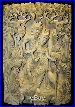 Rama Sita High Relief Wall sculpture Panel Hand carved wood Balinese art