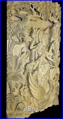 Rama Sita High Relief Wall sculpture Panel Hand carved wood Balinese art