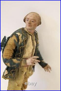 Rare 18 Century Neapolitan Painted Carved Wood & Cloth Creche Figure
