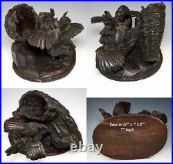 Rare 1800s Carved Black Forest Sculpture, Cock Fight with Basket, Cigar or Cache