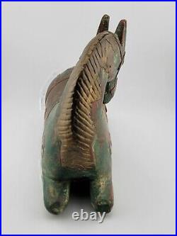 Rare Antique 19th C Fine Hand Carved Hard Wood Horse Statue Brass Fitted