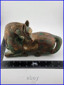 Rare Antique 19th C Fine Hand Carved Hard Wood Horse Statue Brass Fitted