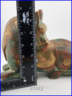 Rare Antique 19th C Fine Hand Carved Hard Wood Horse Statue Brass Fitted