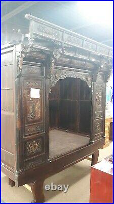Rare Antique Chinese Wedding Canopy Opium Bed Intricately Heavily Carved