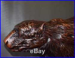 Rare Antique Large Black Forest Hand Carved Wood Bear Statue Sculpture