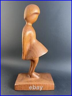 Rare Arne Basse Branded Teak Girl Sculpture Made in Denmark