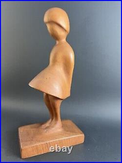 Rare Arne Basse Branded Teak Girl Sculpture Made in Denmark