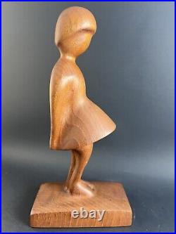 Rare Arne Basse Branded Teak Girl Sculpture Made in Denmark