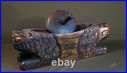 Rare Early 1900 Antique Korean Hand Carved HaiTai Tiger Herbal Medicine Grinder