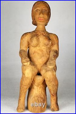 Rare Fine Sensitive Caganer Polychrome wood Carving Figural Seated Woman