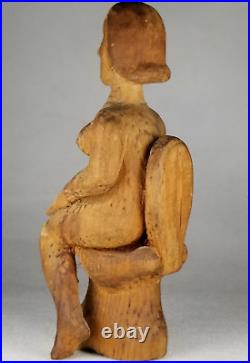 Rare Fine Sensitive Caganer Polychrome wood Carving Figural Seated Woman