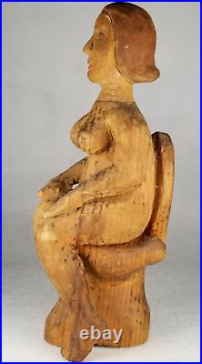 Rare Fine Sensitive Caganer Polychrome wood Carving Figural Seated Woman