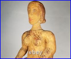 Rare Fine Sensitive Caganer Polychrome wood Carving Figural Seated Woman