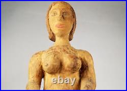 Rare Fine Sensitive Caganer Polychrome wood Carving Figural Seated Woman