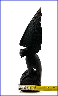 Rare Hand Carved Eagle Sculpture From One Block Of Wood Detailed