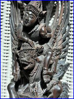 Rare Hardwood Carving of Vishnu Riding Garuda Fighting Naga Snake Indonesian Art