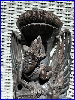 Rare Hardwood Carving of Vishnu Riding Garuda Fighting Naga Snake Indonesian Art