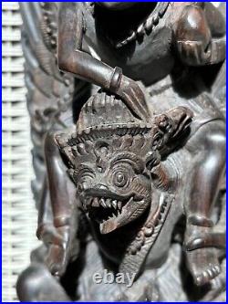 Rare Hardwood Carving of Vishnu Riding Garuda Fighting Naga Snake Indonesian Art