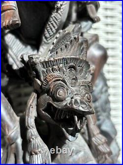 Rare Hardwood Carving of Vishnu Riding Garuda Fighting Naga Snake Indonesian Art