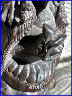 Rare Hardwood Carving of Vishnu Riding Garuda Fighting Naga Snake Indonesian Art