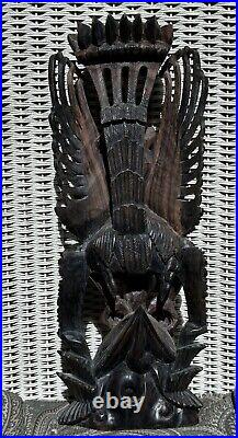 Rare Hardwood Carving of Vishnu Riding Garuda Fighting Naga Snake Indonesian Art