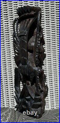 Rare Hardwood Carving of Vishnu Riding Garuda Fighting Naga Snake Indonesian Art