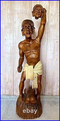 Rare Large Philippine Head Hunter Mahogany Wood Carved Statue