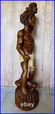Rare Large Philippine Head Hunter Mahogany Wood Carved Statue